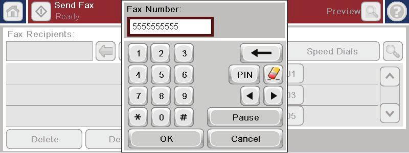 5. Using the keypad, enter a phone number and then touch the OK