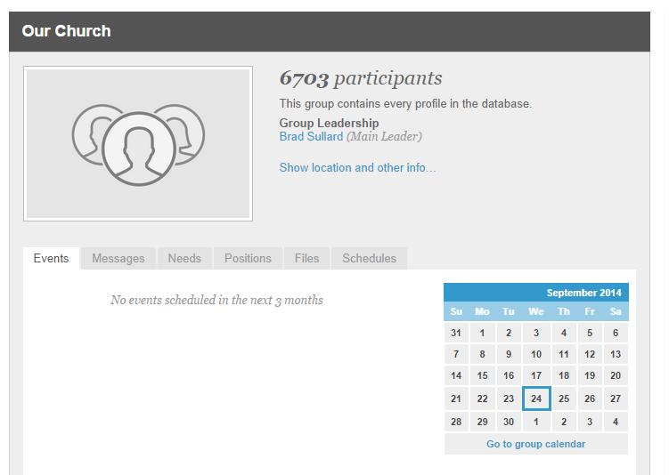 In the tabs, you are able to view events, messages, needs, positions, files, and volunteer schedules for that group.