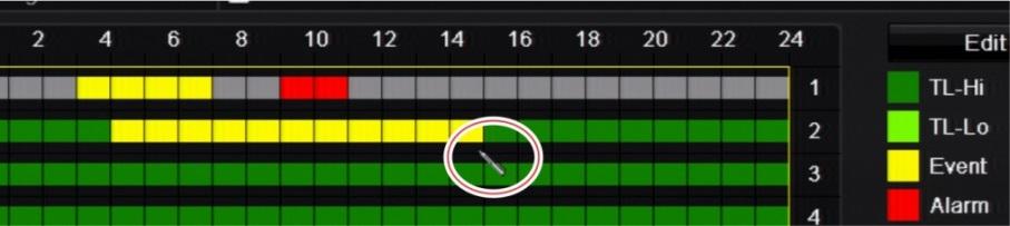 Chapter 12: Recording TL-Lo (Bright green): Low quality time lapse. Records low quality video. This could be used, for example, for night recordings when few events or alarms are expected.