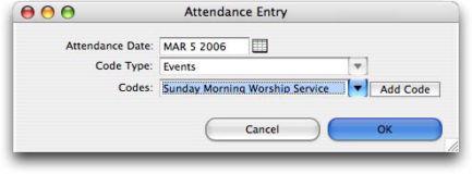 To begin entering attendance data, click the Add button at the bottom left of the window.