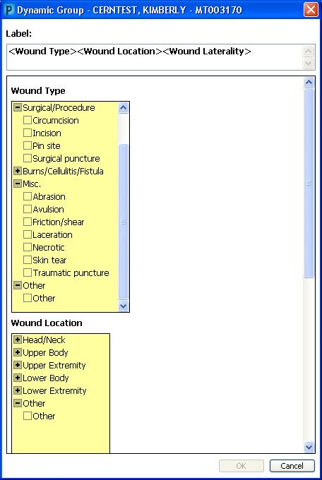 Define the label by selecting the appropriate options Yellow indicates the field is required