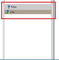 This exclude action also creates a new filter called City that is automatically added to the Filter pane, as shown