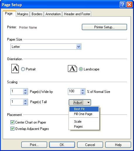 Preparing and Printing your Chart 0.6 To print your chart, you need to select a paper size and specify how the chart will fit on the paper. The Best Fit option typically gives the best result.