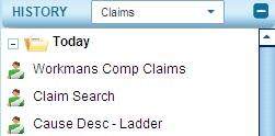 From the History dropdown box, select the desired Module, such as Claims. 2.