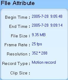 begin time, end time, file size, resolution, frame rate etc.
