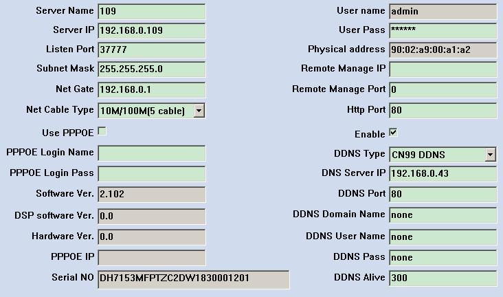 Remote Setup for DVS includes Server, Channel, PTZ, Sensor and Alarm. 4.2 Server Setup Press button to set server parameters remotely: Server Name Enter the name description for easy identification.