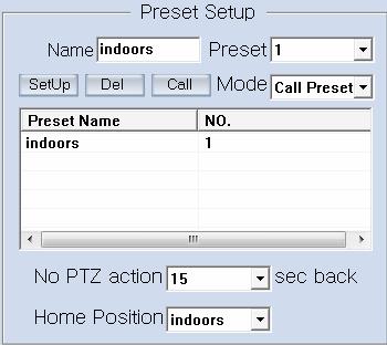 Setup the preset by current configuration. Delete the finished Preset. Call the Preset if the Mode is Call preset.