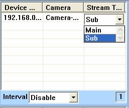 There are 1, 4, 9 and 16 partitions modes. You can drag any cameras name to the display window. Default stream type can be selected between Main Stream and Sub Stream.