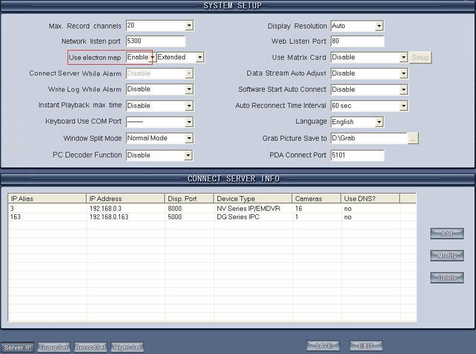 (4) Open Electronic Map Now, connect the server while the alarm function is disabled automatically.
