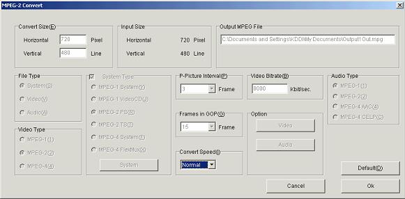 Making a Detailed MPEG-2 Convert Stream Setting To make a detailed MPEG-2 Convert stream setting for output, use the "MPEG-2 Convert" dialog box.