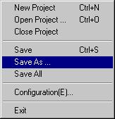 Overwriting a project file using the "File" menu b) Select "Save As " on the