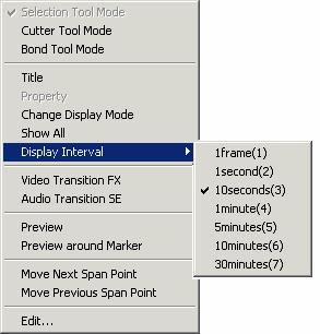 Fig. Changing the display Interval from the "Timeline" menu. When you change the display period time, the current display period shown on the left of the "Reduce View" button is also changed. Fig.