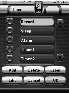 Using the Power Features EN 4 Tap the label of the timer you want to delete. The timer is highlighted. 5 In the Timer screen, tap. A message screen appears. 6 In the message screen, tap Delete.
