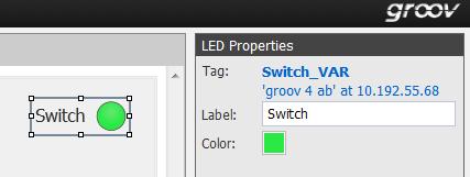 7. Click Switch_VAR, choose LED from the list of gadgets, and drag it onto the Desktop & Tablet workspace.