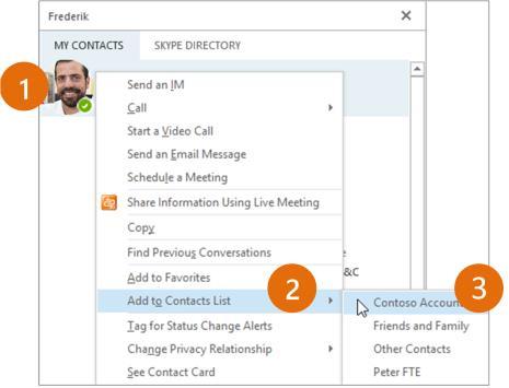 » In the main Skype for Business window, click the Add a Contact button.» Choose Create a New Group.» In the New Group box, overwrite the text to show your group name.