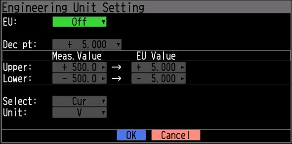 (1)-4 EU (Scaling settings) This is used to convert the measured signals to other units.