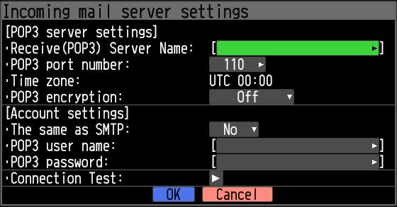 (3) < Incoming mail server settings > Incoming mail server settings Setting Receive (SMTP) Server Name SMTP port number Time zone POP3 encryption The same as SMTP POP3 user name POP3 password