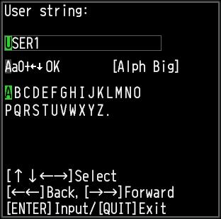 < User character string change > (1) Select "User" in operation selection. (2) Use the keys to move to the user character string you want to change. (3) Selec " " by pressing key.