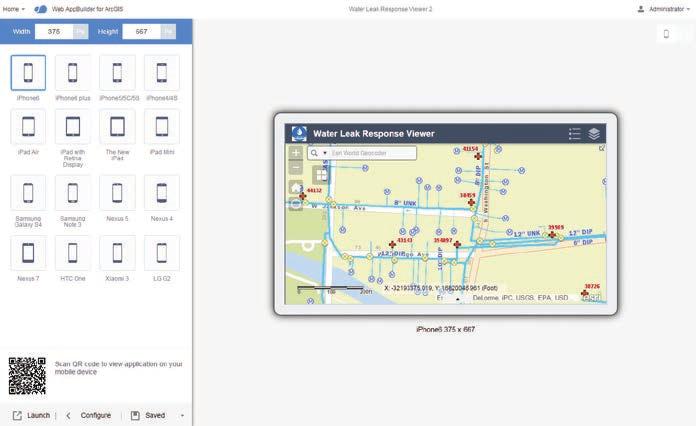 The Web AppBuilder for ArcGIS user interface provides an environment that enables you to preview how the web app will look on these different platforms.