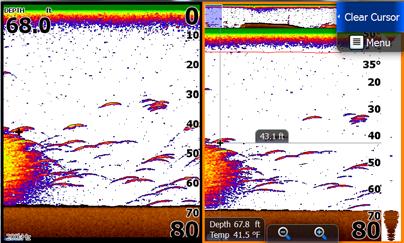 6 Depth overlay data * Sonar The sonar function provides an underwater view of the area under and around your boat, allowing you to detect fish and examine bottom structure.