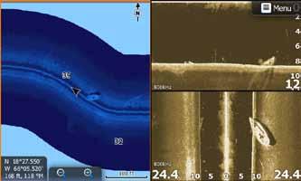 8 StructureMap StructureMap is a tool that allows you to overlay SideScan sonar returns on top of the chart, giving you a birds-eye view of underwater structure below and beside your boat.