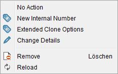 Context menu of a top assembly Context menu of a subordinate component The following options are available: New Internal Number
