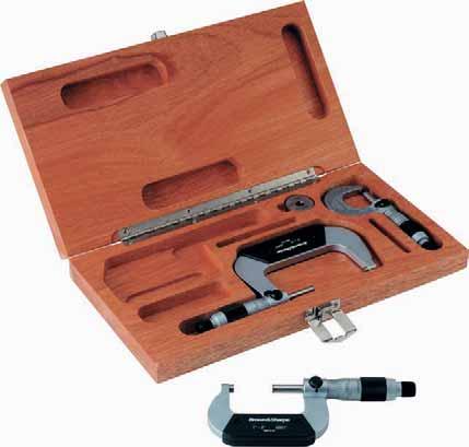 0-3" Micrometer Sets Each micrometer in the 0-3" Micrometer sets described on this page includes Brown & Sharpe s convertible fixed/friction thimble with satin-chrome finish.