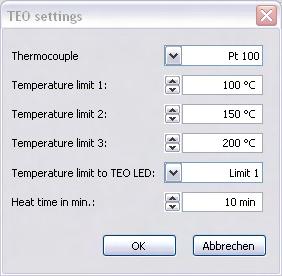ServiceBus-Comm Functions Temperature module TEO is subdivided (for PAB+ only): / The temperature module TEO is operated on line or off line The parameters of the temperature module TEO are defined.