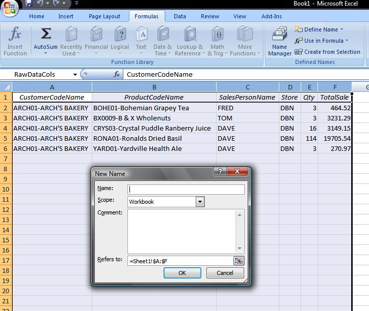 Using an Excel Workbook as a Data Source In order to use an existing Excel Workbook as a data source for a report, the data needs to be organised into named ranges. Naming the Data Ranges 1.