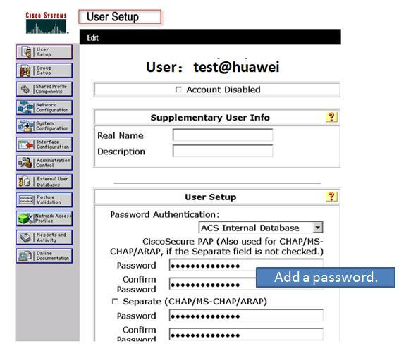 3 Application Scenario Figure 3-3 Adding a user name on the HWTACACS server