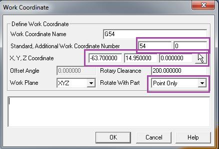 Standard is the Work Coordinate Number and Additional Work Coordinate Number is set to 0.