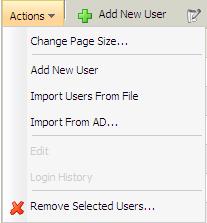 D. Actions Menu The following items are available under the Actions Menu: Actions Menu Change Page Size - A pop-up window will appear asking for the number of rows to be displayed per page.
