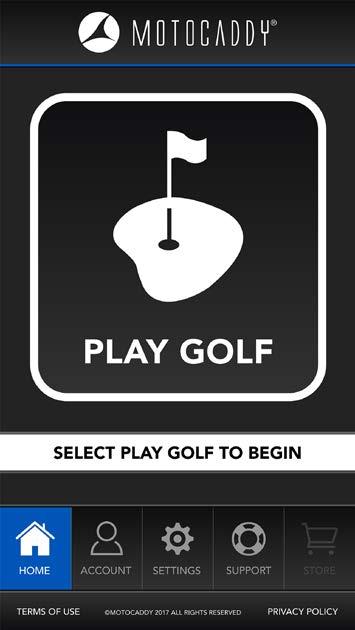 Motocaddy App Overview Home Page Home Page Fom the Home page you can activate Golf Mode by pressing the Play Golf Button.