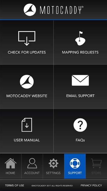Motocaddy App Overview Support Page Support Page The Support Page is setup for your convenience.