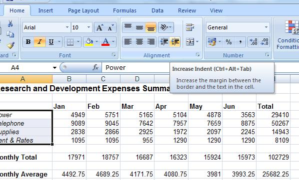Formatting Cells CHANGING TEXT INDENTATION Excel allows you to change text indentation within a cell.