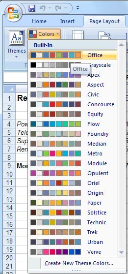 Automatic Formatting 1. To view and apply a colour theme, click on the Page Layout tab. 2. In the Themes group, click on Colors to see the built-in colour themes. 3. Click on a colour theme to use it.