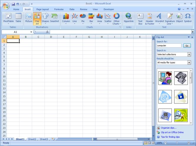 Exploring the Interface The Clip Art Task Pane (Excel 2007) 1. Click a dialog box launcher or command that opens a Task Pane. 2. Resize the Task Pane by moving the mouse cursor to the left-hand pane border until it changes to a double-headed arrow.
