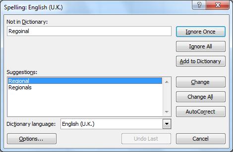You can check the spelling of your text using an English dictionary or that of another language. The Dictionary language list box allows you to select the language for the dictionary you want to use.