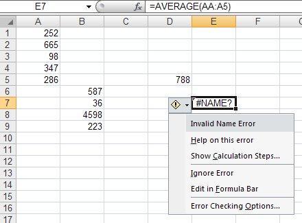 Creating Simple Formulas 3. Click the Trace Error button to view the error checking options. 4. Select the desired option.