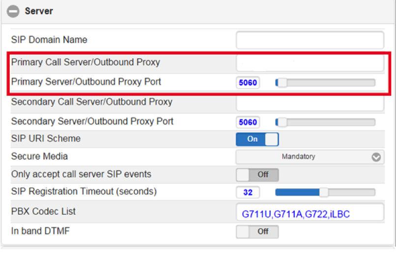 3.7 Registering the phone to Unify OpenScape Enterprise Express If you have a secondary (failover) server available, enter the details in the Secondary Call Server/Outbound Proxy field.