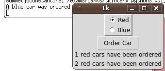 4. (16 points) You are tasked with designing a simple GUI that allows a customer to order a car. Cars come in either blue or red colors.