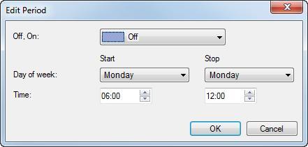 To modify the times, double-click a period: Adjusting a time period You can use the spin buttons adjacent to the input fields to modify the