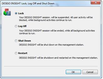 Logging out of Desigo Insight If you leave Desigo Insight unattended for a short time, then it assumes the Locked state: This prevents unauthorized access.