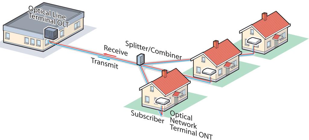 Figure 1. Passive Optical Network Structure for single family home In Figure 1 a single PON connection reaches each individual home.