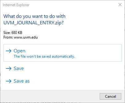 access the same set of files.) 4. Using Windows Explorer, navigate to the place where you have saved the UVM_JOURNAL_ENTRY.zip file and open it by double-clicking on the folder.