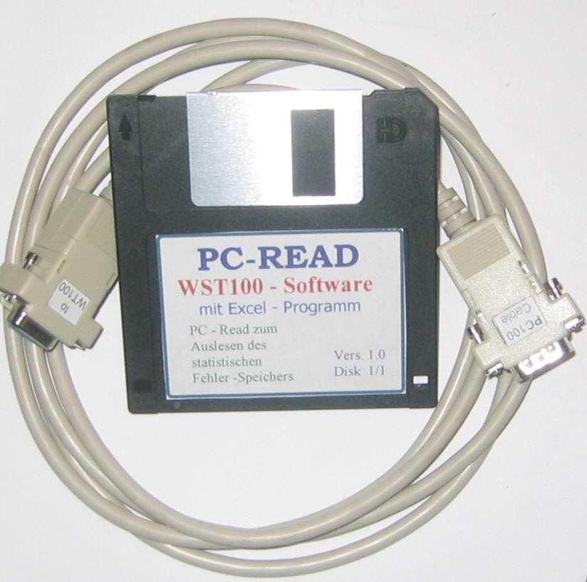 8 Handbuch WST 100 WST-100 PC Including the PC cable with 3,5 Disc. Retrieval and erasure of the statistical EEPROM-Memory Excel Software on Disk/CD to read out the statistical error memory.