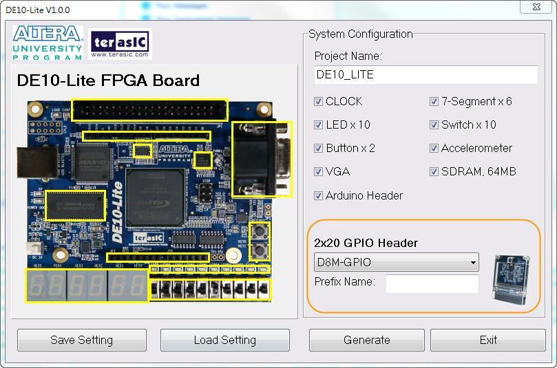 GPIO Expansion If users connect any Terasic GPIO-based daughter card to the GPIO connector(s) on, the System Builder can generate a project that include the corresponding module, as shown in Figure