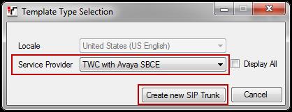 In the subsequent Template Type Selection pop-up window, from the Service Provider pulldown menu, select the XML template name from Section