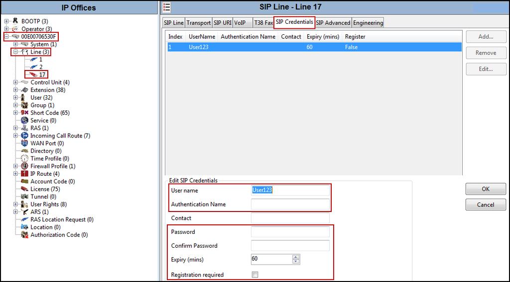 5.4.5 SIP Line SIP Credentials Tab SIP Credentials are used to register the SIP Trunk with a service provider that requires SIP Registration.