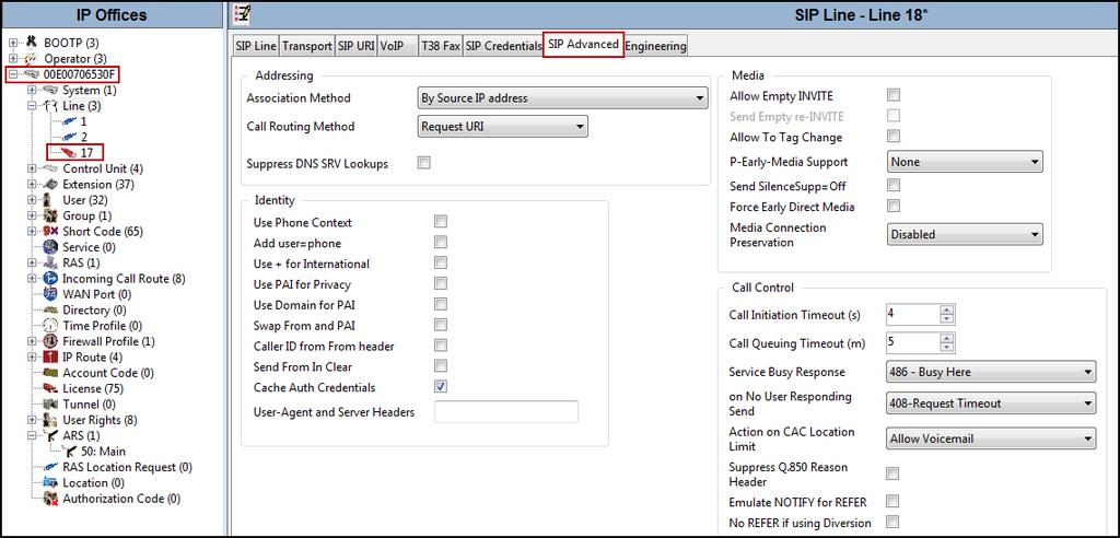 5.4.8 SIP Line SIP Advanced Tab Select the SIP Advanced tab, no changes are required to be made on the SIP